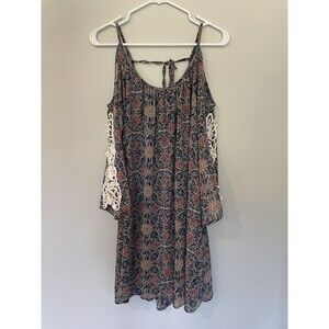 UMGEE Women’s Small S Mini Dress Tunic Swing Boho Festival Cold Shoulder Floral